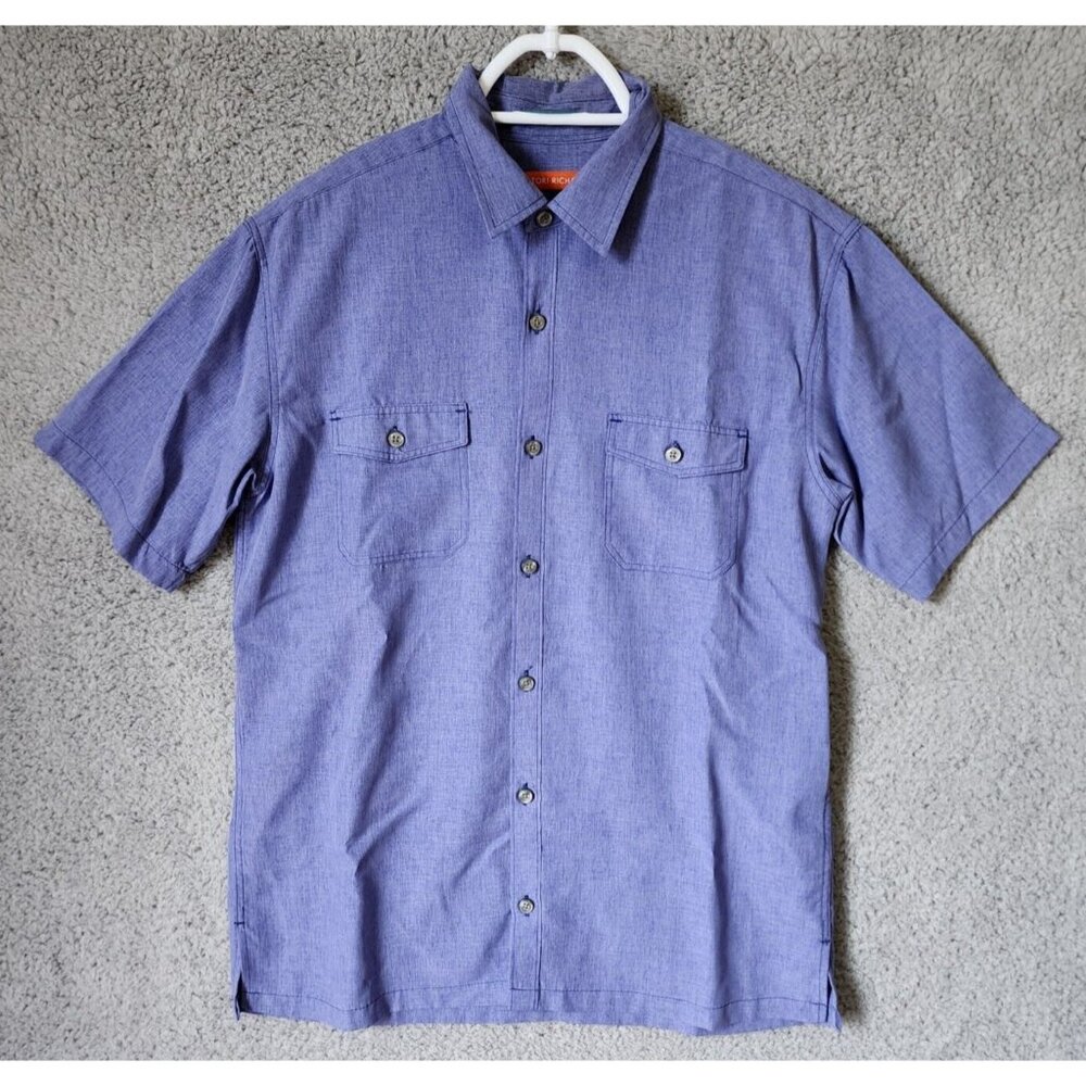 Tori Richard Blue Short Sleeve Button Up Tropical Shirt Polynosic Rayon Sz Small